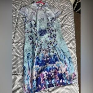 Chinese traditional blue floral dress